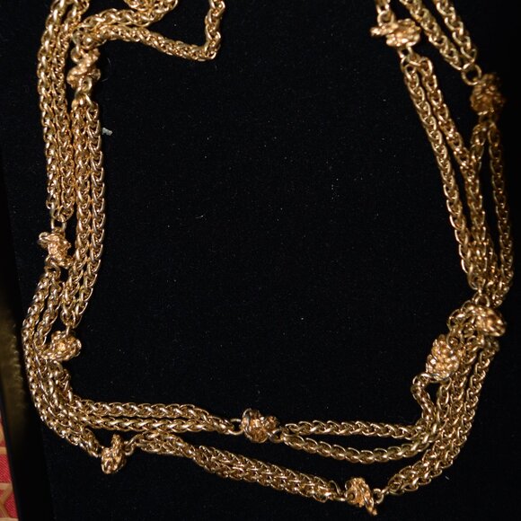Long Gold Chain Rope Necklace with Knots - Picture 1 of 2